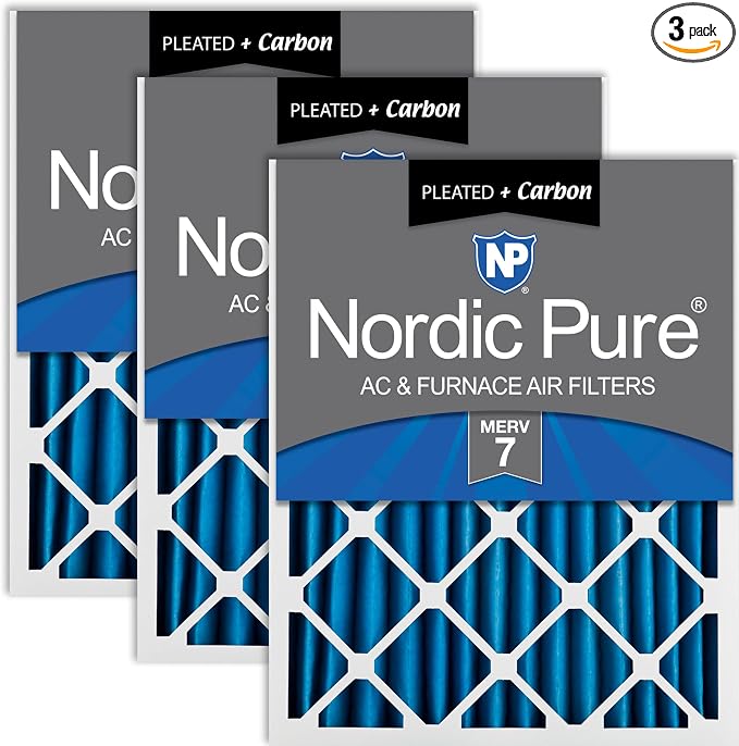 Nordic Pure 25x25x2 Pleated Air Filters MERV 7 Plus Carbon 3 Pack by NordicPure