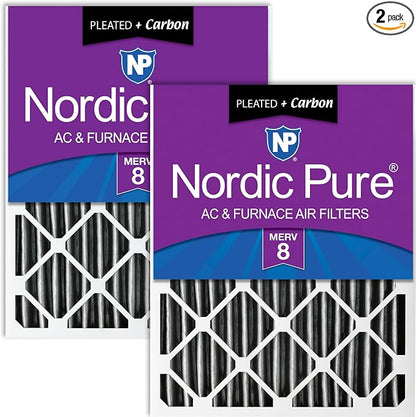 Nordic Pure 16x25x4 Pleated Plus Carbon Air Filters MERV 8 2 Pack by NordicPure