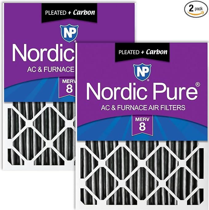 Nordic Pure 20x20x4 Pleated Plus Carbon Air Filters MERV 8 2 Pack by NordicPure
