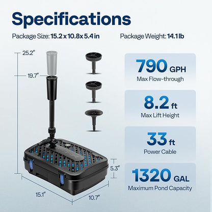 VIVOHOME All-in-One Pond Filter Fountain System Kits, 790 GPH Submersible Water - Image 7