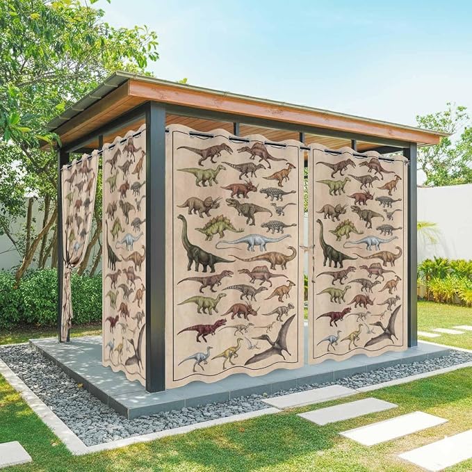 Vintage Outdoor Curtains for Patio Dinosaurs Biographies Retro Waterproof by Unknown