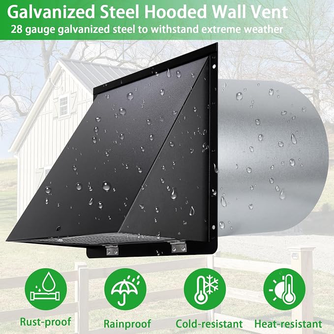6 Inch Hooded Wall Vent with Screen and Damper, 6 Inch Wall Exhaust Vent Cover - Image 5
