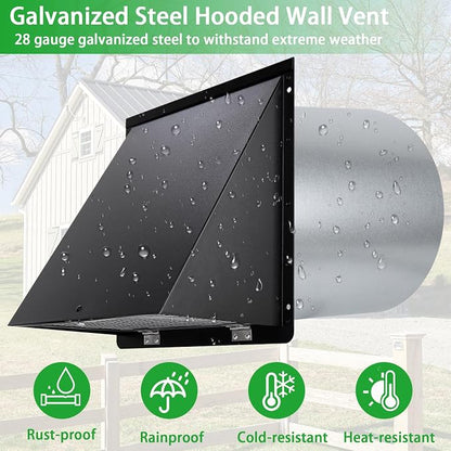 8 inch Hooded Wall Vent with Screen and Damper, Wall Vent Cover Exhaust Vent - Image 4