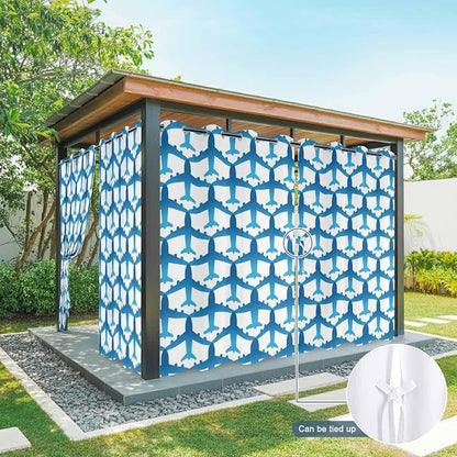 Outdoor Curtains for Patio Waterproof Weatherproof Blue Aircraft Porch Curtains - Image 3