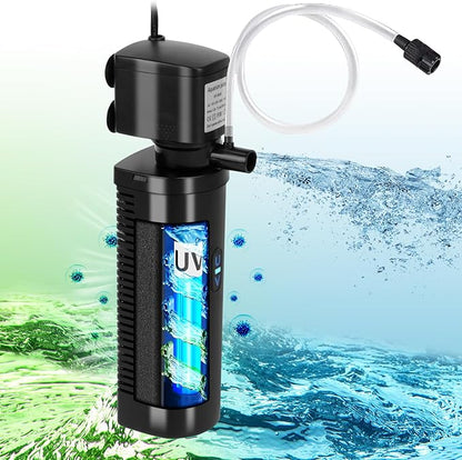 TARARIUM Aquarium Filter U-V for 20-75 Gallon, 200GPH Fish Tank Filter w/ 5W by TARARIUM