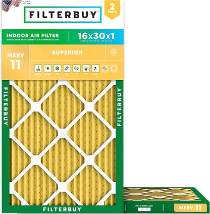 Filterbuy 16x30x1 Air Filter MERV 11 Superior Pet & Allergy Defense, by Filterbuy