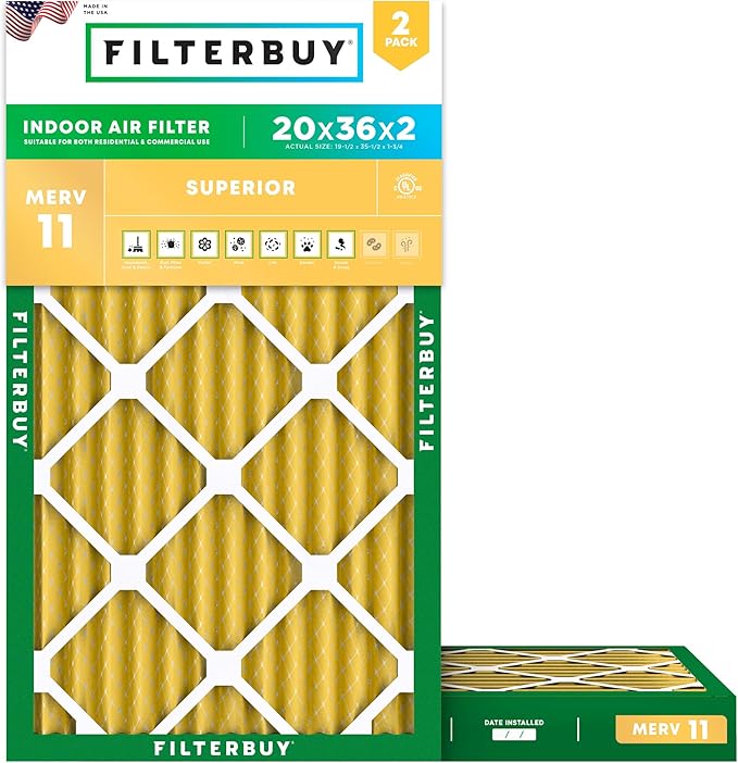 Filterbuy 20x36x2 Air Filter MERV 11 Superior Pet & Allergy Defense, by Filterbuy