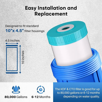 PUREPLUS 5 Micron 10" x 4.5" Whole House KDF/GAC Water Filter, Heavy Metal - Image 6