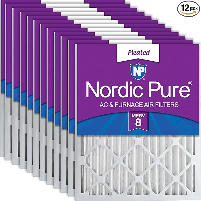 Nordic Pure 20x20x2 Pleated MERV 8 Air Filters 12 Pack by NordicPure