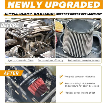 PTNHZ Universal Red 2.5" 63mm High Flow Cold Air Intake Cone Air Filter Power - Image 6
