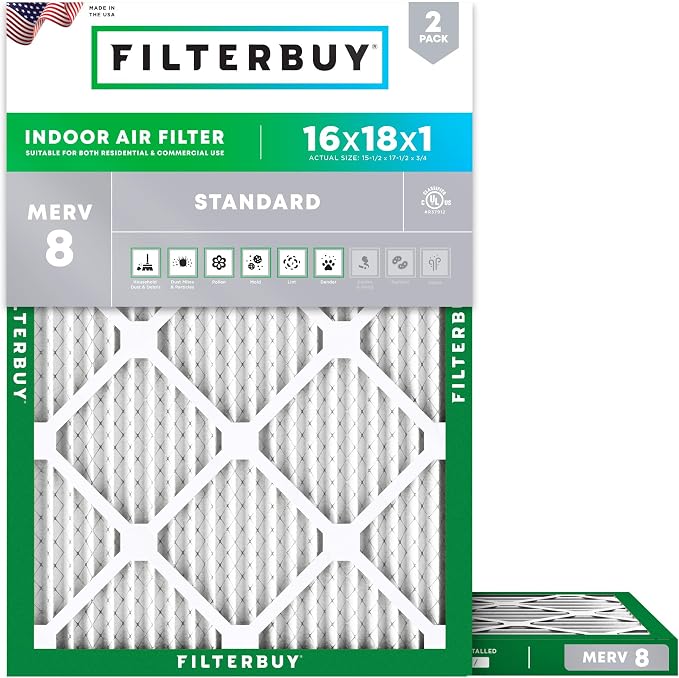 Filterbuy 16x18x1 Air Filter MERV 8 Essential Dust & Allergy Defense, by Filterbuy