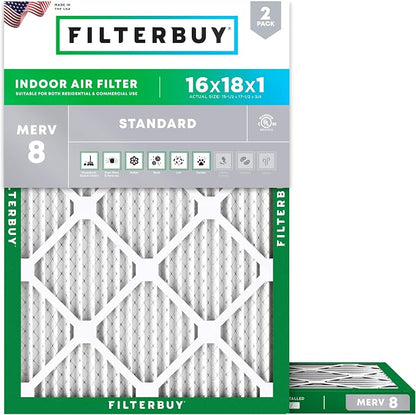 Filterbuy 16x18x1 Air Filter MERV 8 Essential Dust & Allergy Defense, by Filterbuy