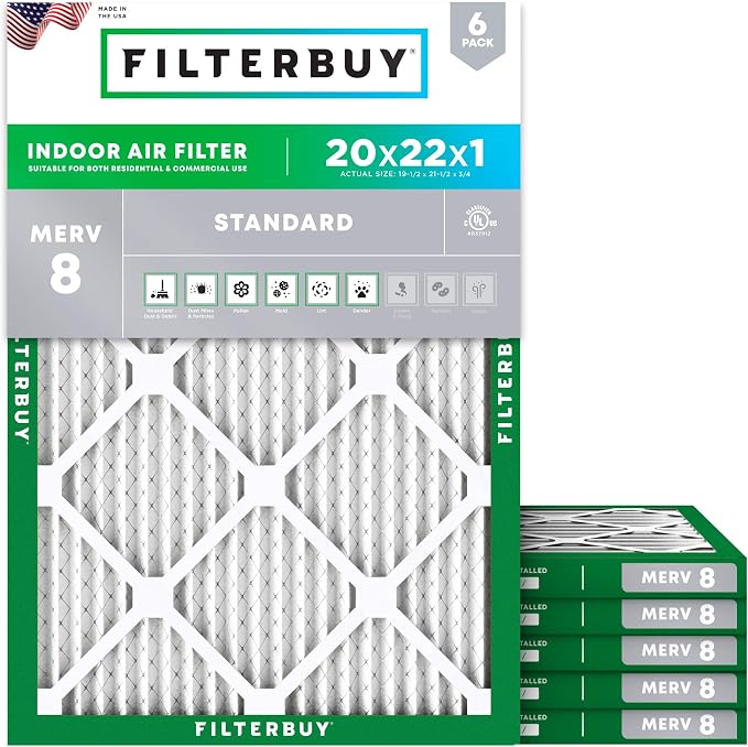 Filterbuy 20x22x1 Air Filter MERV 8 Essential Dust & Allergy Defense, by Filterbuy