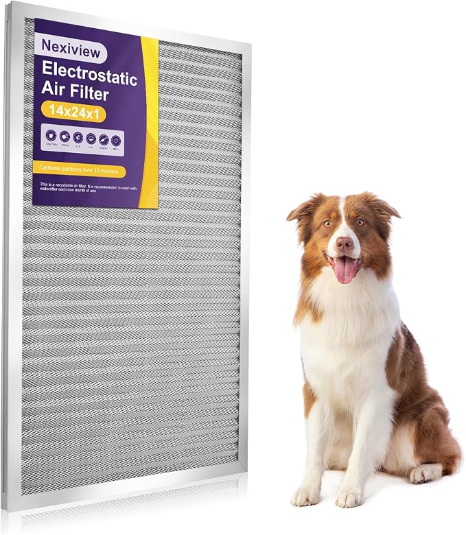 14x24x1 Furnace Filter-MERV8, Washable & Reusable Electrostatic Air Filter by Nexiview