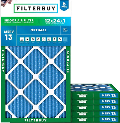 Filterbuy 12x24x1 Air Filter MERV 13 Optimal Smoke & Allergy Defense, by Filterbuy