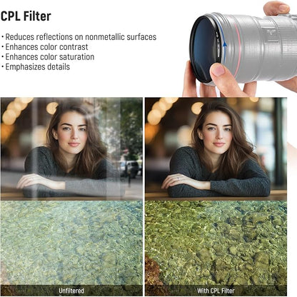 NEEWER 62mm UV CPL ND Lens Filter Kit, UV Protection + Circular Polarizing + - Image 6