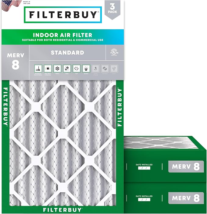 Filterbuy 14x25x4 Air Filter MERV 8 Essential Dust & Allergy Defense, by Filterbuy