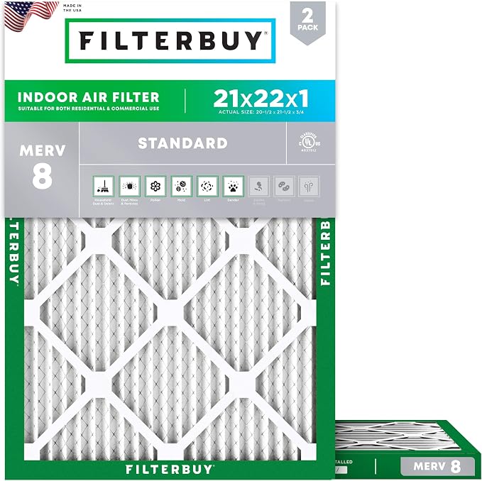Filterbuy 21x22x1 Air Filter MERV 8 Essential Dust & Allergy Defense, by Filterbuy