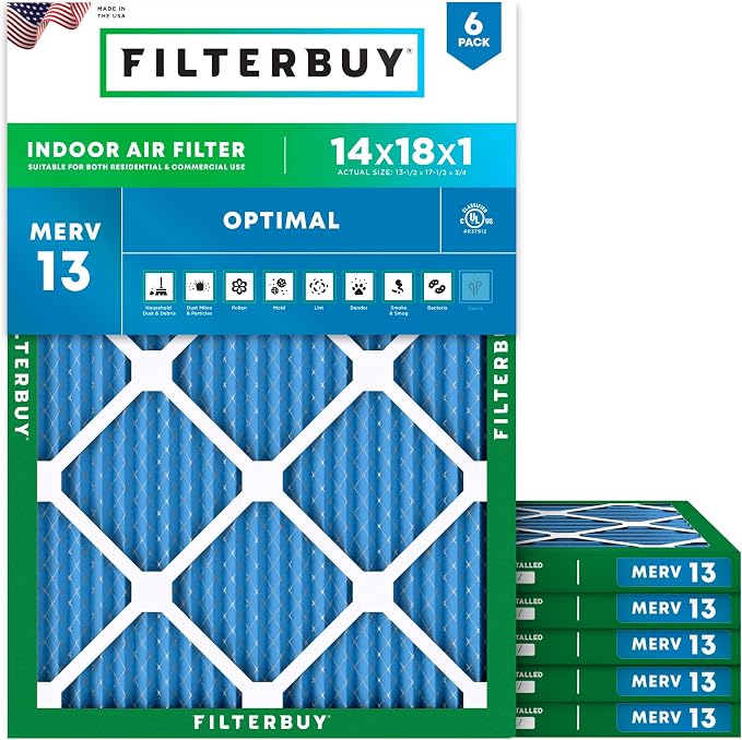Filterbuy 14x18x1 Air Filter MERV 13 Optimal Smoke & Allergy Defense, by Filterbuy