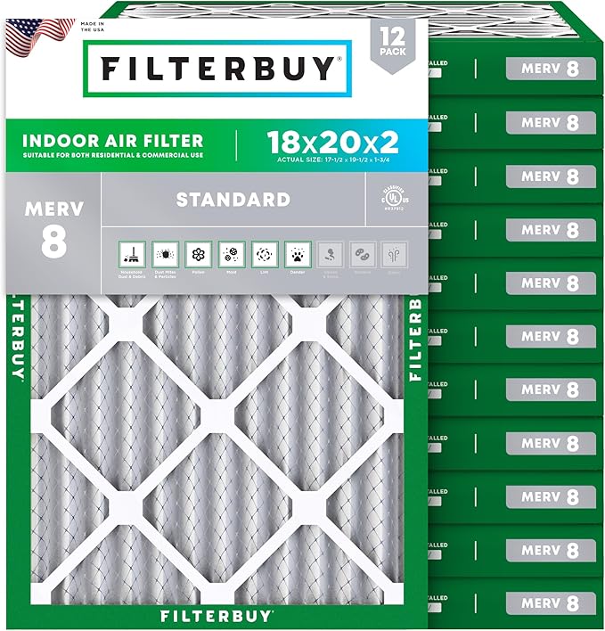 Filterbuy 18x20x2 Air Filter MERV 8 Essential Dust & Allergy Defense, by Filterbuy