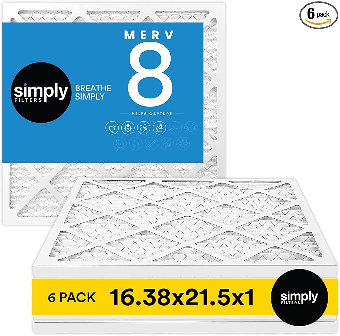 Simply 16.38x21.5x1 Air Filter, Merv 8, 6 Pack, by SimplyFilters