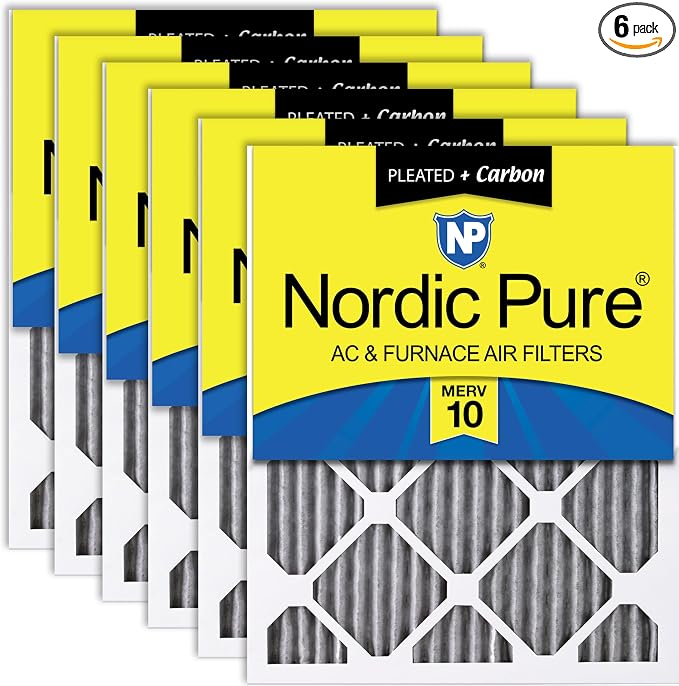 Nordic Pure 24x24x1 Furnace Air Filters MERV 10 Pleated Plus Carbon 6 Pack by NordicPure