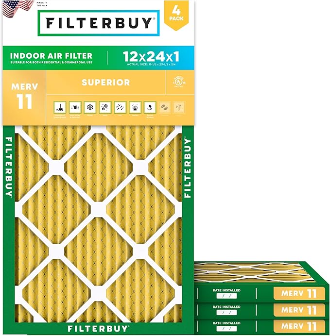 Filterbuy 12x24x1 Air Filter MERV 11 Superior Pet & Allergy Defense, by Filterbuy