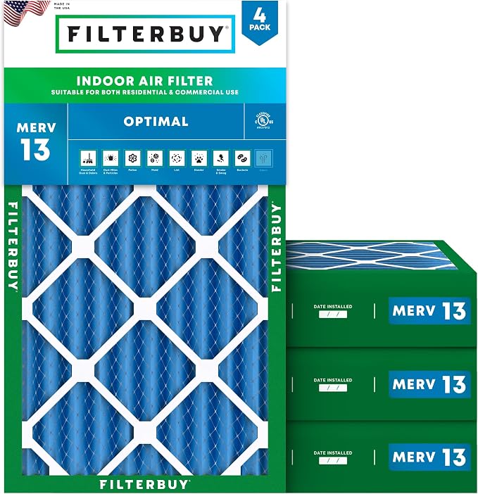 Filterbuy 12x25x4 Air Filter MERV 13 Optimal Smoke & Allergy Defense, by Filterbuy