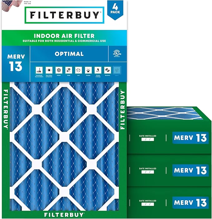 Filterbuy 14x25x4 Air Filter MERV 13 Optimal Smoke & Allergy Defense, by Filterbuy