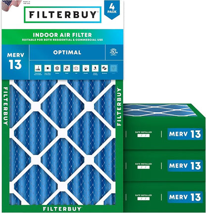 Filterbuy 16x24x4 Air Filter MERV 13 Optimal Smoke & Allergy Defense, by Filterbuy