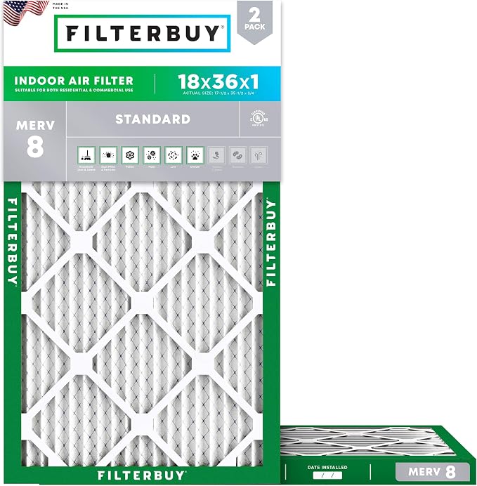 Filterbuy 18x36x1 Air Filter MERV 8 Essential Dust & Allergy Defense, by Filterbuy