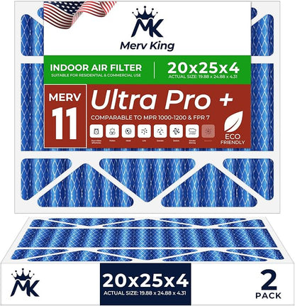 MervKing 20x25x4 Air Filter Actual Size: 19.88" x 24.88" x 4.31" MERV 11 MPR by MervKing