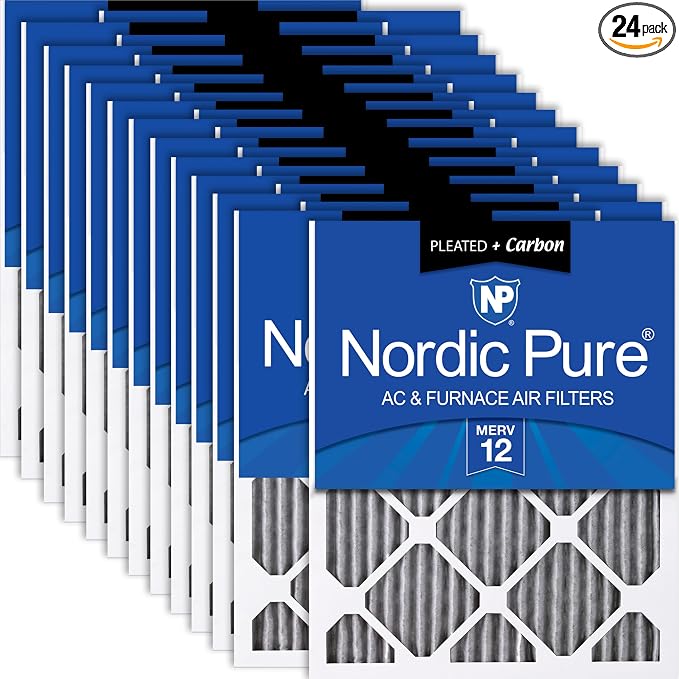 Nordic Pure 12x12x1 Furnace Air Filters MERV 12 Pleated Plus Carbon 24 Pack by NordicPure