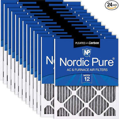 Nordic Pure 12x12x1 Furnace Air Filters MERV 12 Pleated Plus Carbon 24 Pack by NordicPure