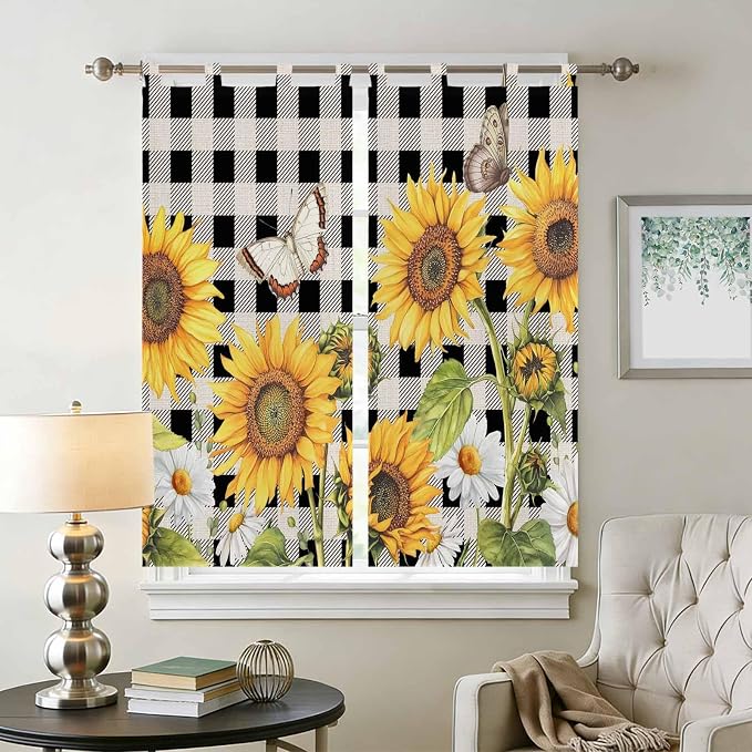 Sunflowers Bathroom Curtains 63 Inch Length, Window Curtains Tab Top - Image 2