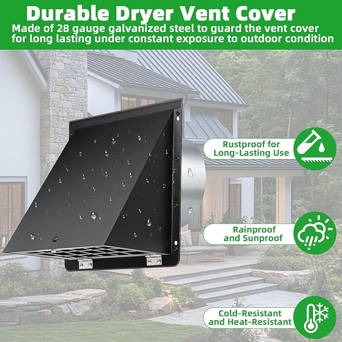 6 Inch Hooded Wall Vent with Mesh and Damper, 6in Dryer Vent Cover Outside - Image 5