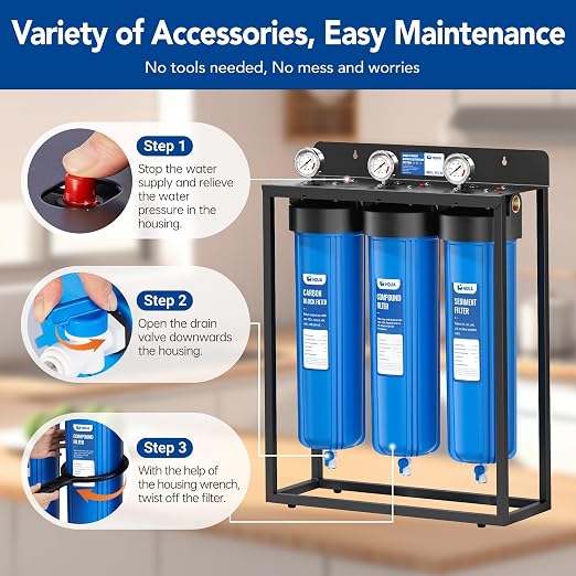 HQUA WF3-02 3-Stage Free-Standing Whole House Water Filtration System, - Image 7