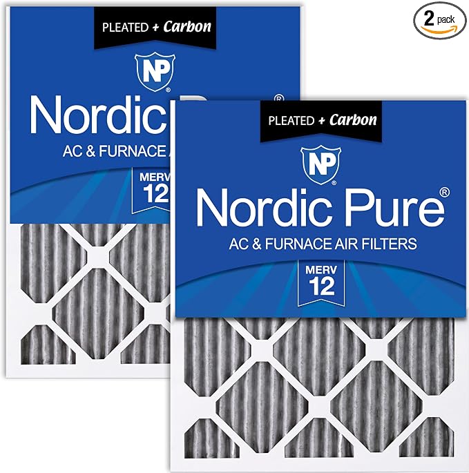 Nordic Pure 20x30x1 Furnace Air Filters MERV 12 Pleated Plus Carbon 2 Pack by NordicPure