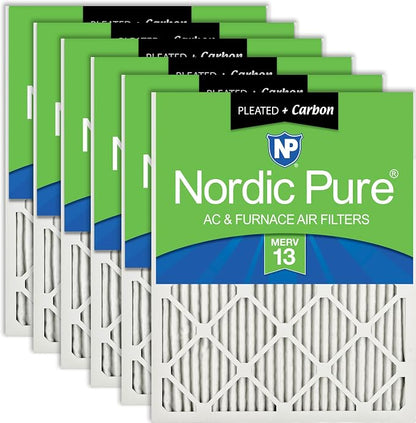 Nordic Pure 20x20x1 Pleated Air Filters MERV 13 Plus Carbon 6 Pack by NordicPure