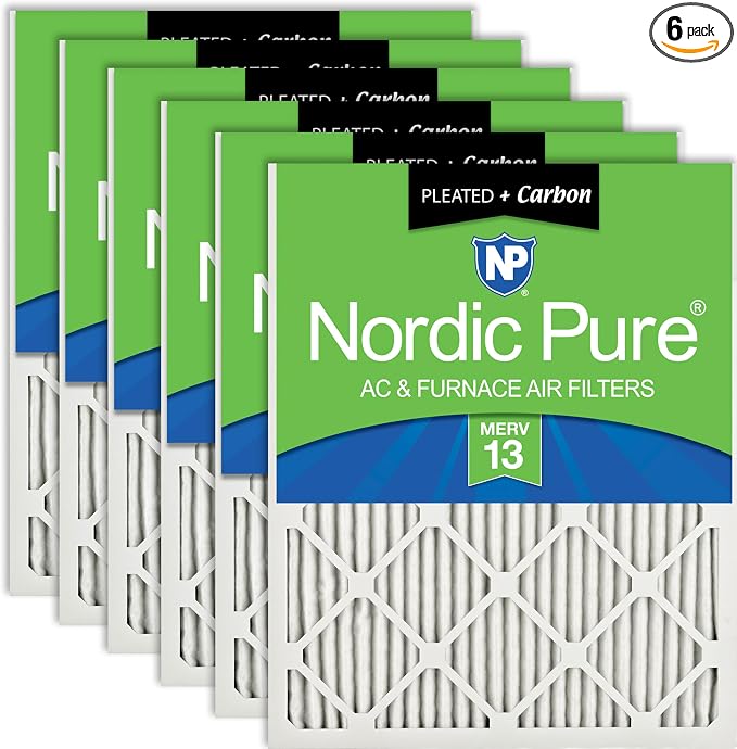 Nordic Pure 16x30x1 Pleated Air Filters MERV 13 Plus Carbon 6 Pack by NordicPure