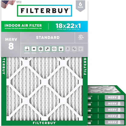 Filterbuy 18x22x1 Air Filter MERV 8 Essential Dust & Allergy Defense, by Filterbuy