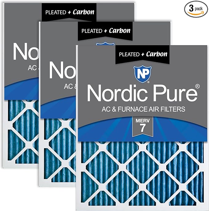 Nordic Pure 14x25x1 Pleated Air Filters MERV 7 Plus Carbon 3 Pack by NordicPure