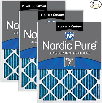 Nordic Pure 14x25x1 Pleated Air Filters MERV 7 Plus Carbon 3 Pack by NordicPure