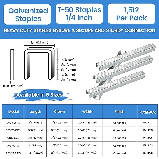 meite T-50 Heavy Duty Staples, 1/4 Inch Galvanized T-50 Staples - Image 2