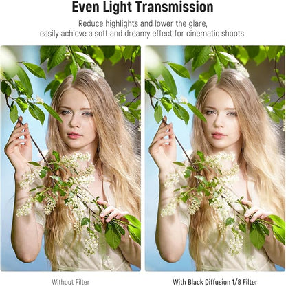 NEEWER 55mm Black Diffusion 1/8 Filter Soft Dreamy Cinematic Effect Filter - Image 3