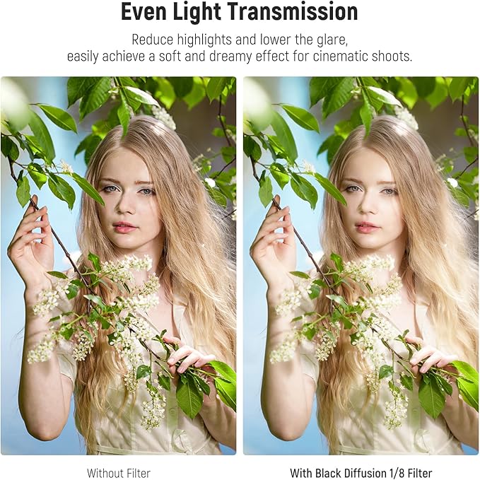 NEEWER 49mm Black Diffusion 1/8 Filter Soft Dreamy Cinematic Effect Filter - Image 3