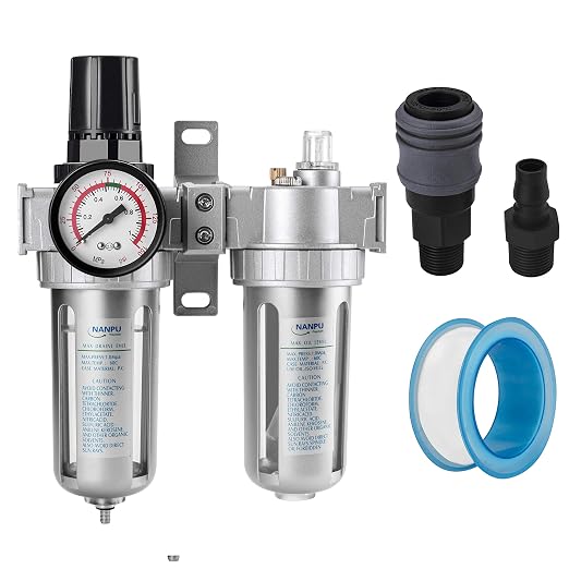 NANPU 1/4" NPT Air Filter Pressure Regulator Lubricato Dryer Gauge Kit by NANPU