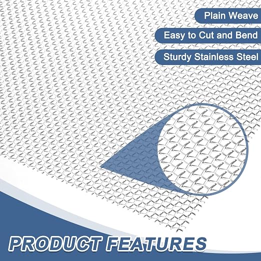 uxcell 8 Mesh 39" x 10" Woven Wire Mesh, 316 Stainless Steel Air Vent Filter - Image 3