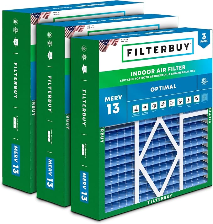 Filterbuy 20x20x5 Air Filter MERV 13 Optimal Smoke & Allergy Defense, Pleated by Filterbuy