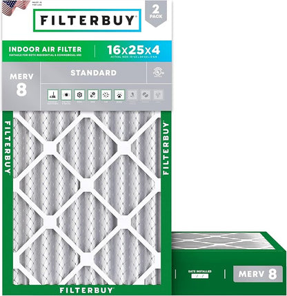 Filterbuy 16x25x4 Air Filter MERV 8 Essential Dust & Allergy Defense, by Filterbuy